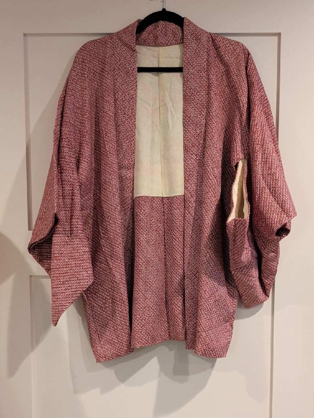 Vintage Pink Patterned Open-Front Japanese Kimono Jacket